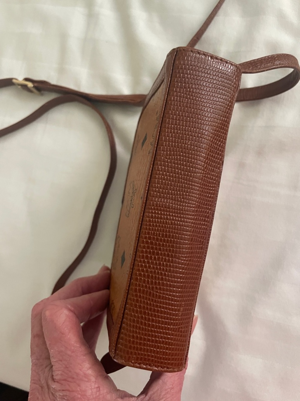 MCM Cognac and Medium Brown Logo Crossbody Bag - Picture 5 of 9